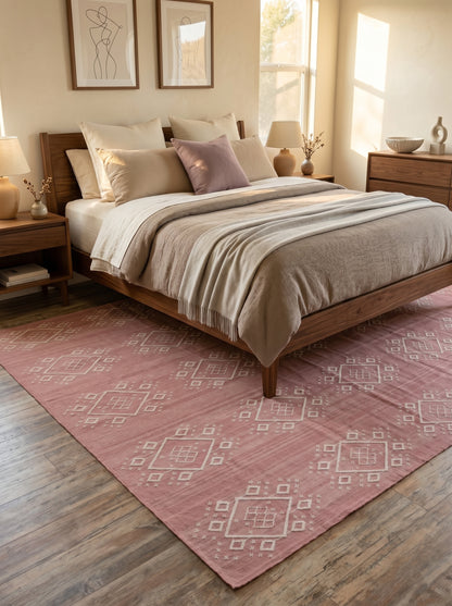 Blush Pink Southwestern Geometric Diamond Flatweave rug