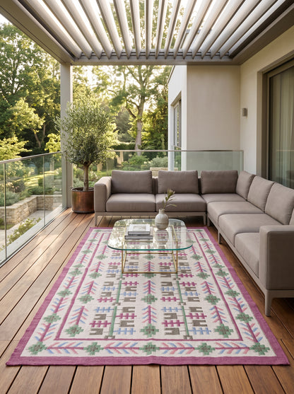 Mauve Meadow Traditional Indian Area Rug for Living Room