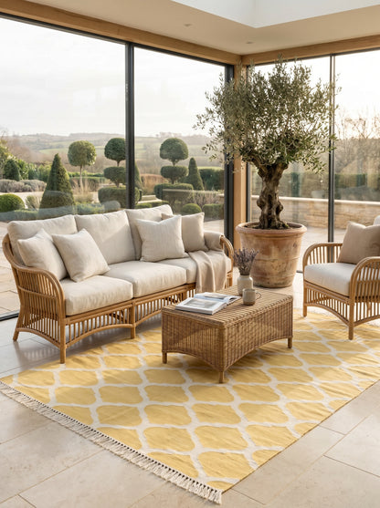 Mustard Yellow & White Honey Trellis Handwoven Cotton Rug
