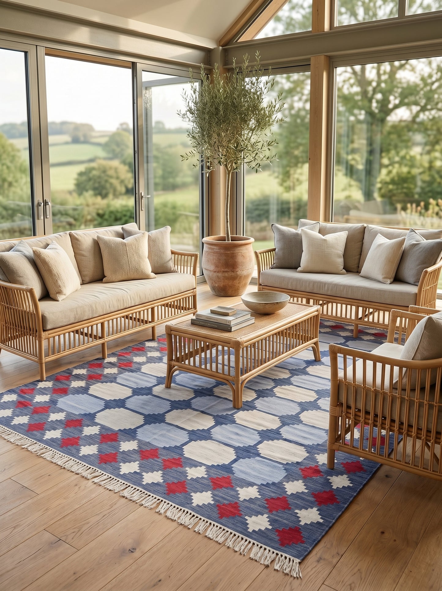 Skyline Octagon Handwoven Cotton Flatweave Dhurrie Rug
