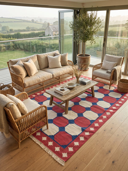 Bauhaus Octagon Handwoven Cotton Flatweave Dhurrie Rug