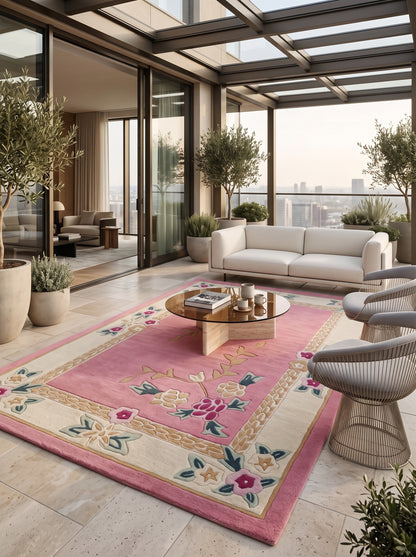 Pink Heritage Floral Handmade Wool Tufted Rug