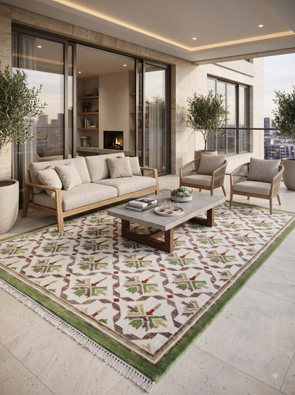 Olive Trellis Lattice Sage Green & Cream Oushak Rug