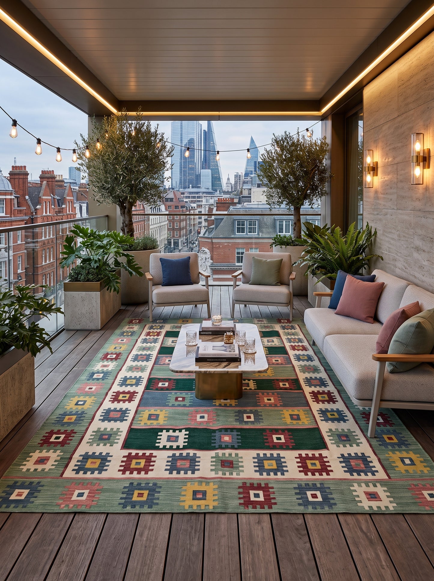 Multicolour Geometric Pixel Medallion Design Rug