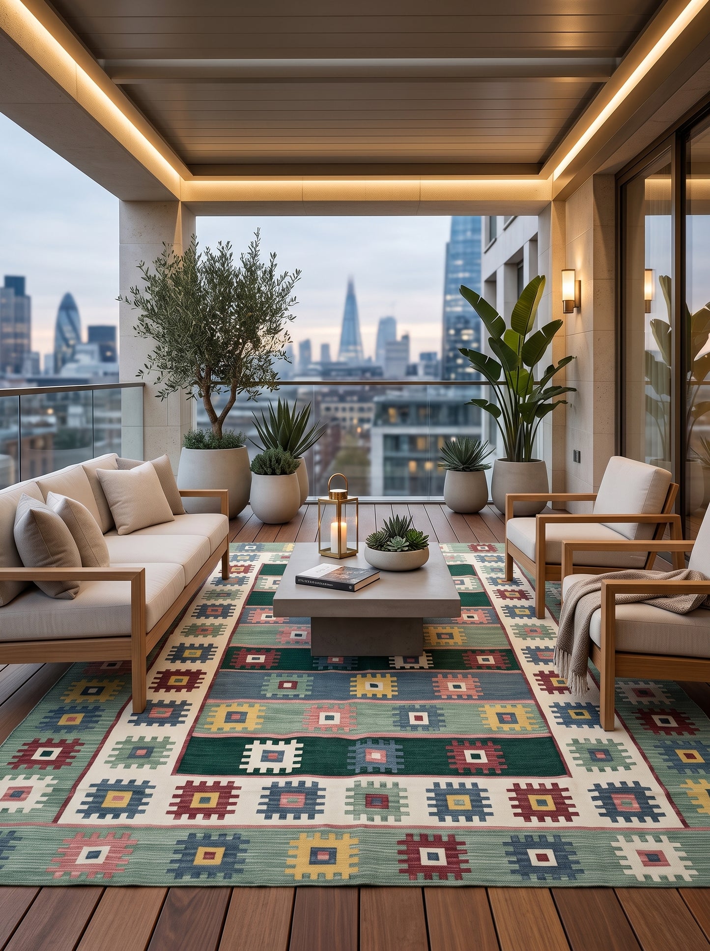 Multicolour Geometric Pixel Medallion Design Rug