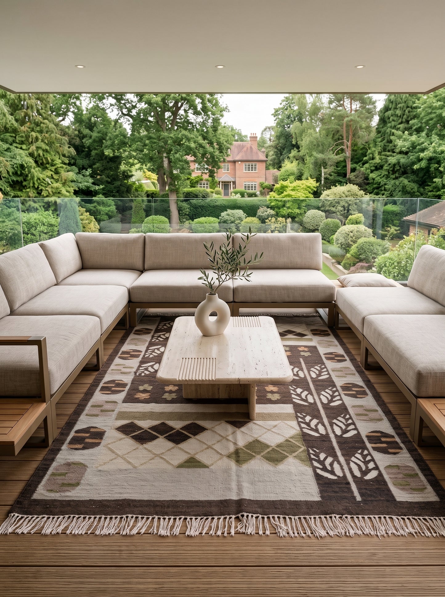 Earth Tone Geometric and Tribal Motif Area Rug
