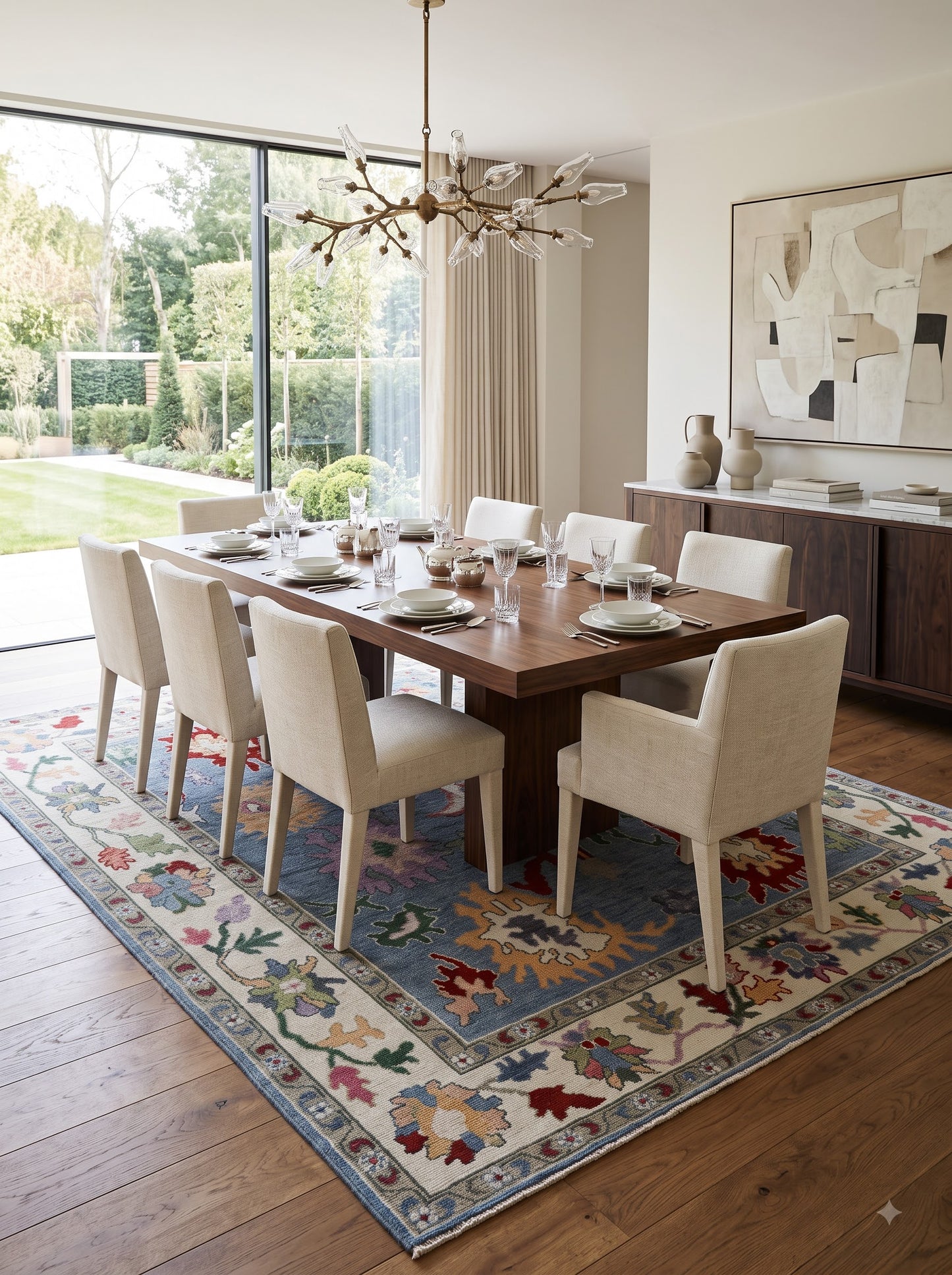 Hand Knotted Oushak Denim Blue & Cream Wool carpet
