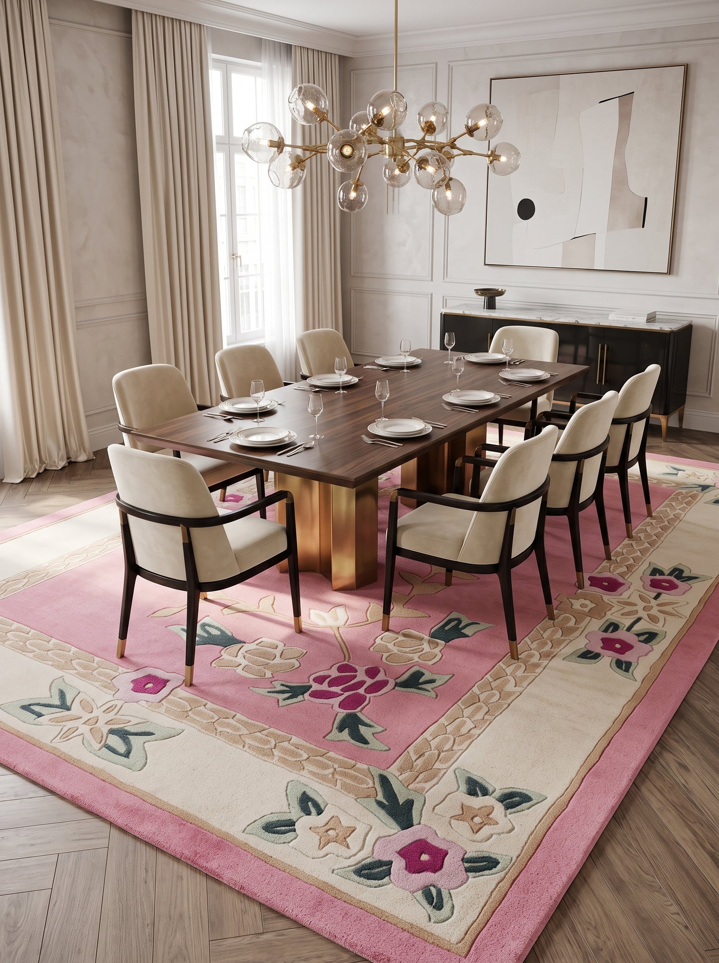 Pink Heritage Floral Handmade Wool Tufted Rug