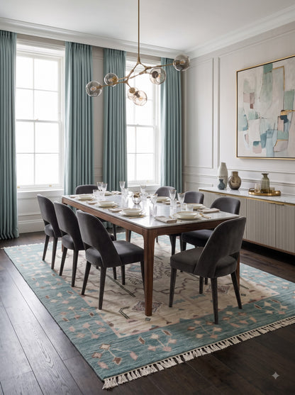 Muted Blue & Off White Medallion Rug Soft Pastel Aesthetic Carpet