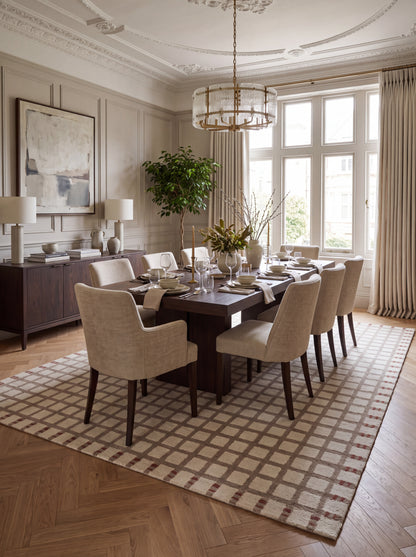 Hand Tufted Wool Rug, Beige Checkered Carpet, Rust Geometric Area Rug