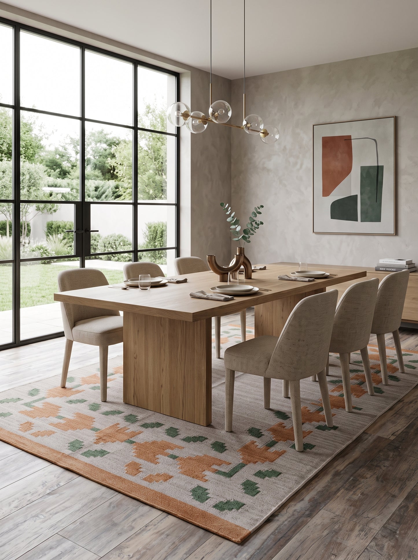 Oatmeal Terracotta Vine Geometric Kilim rug