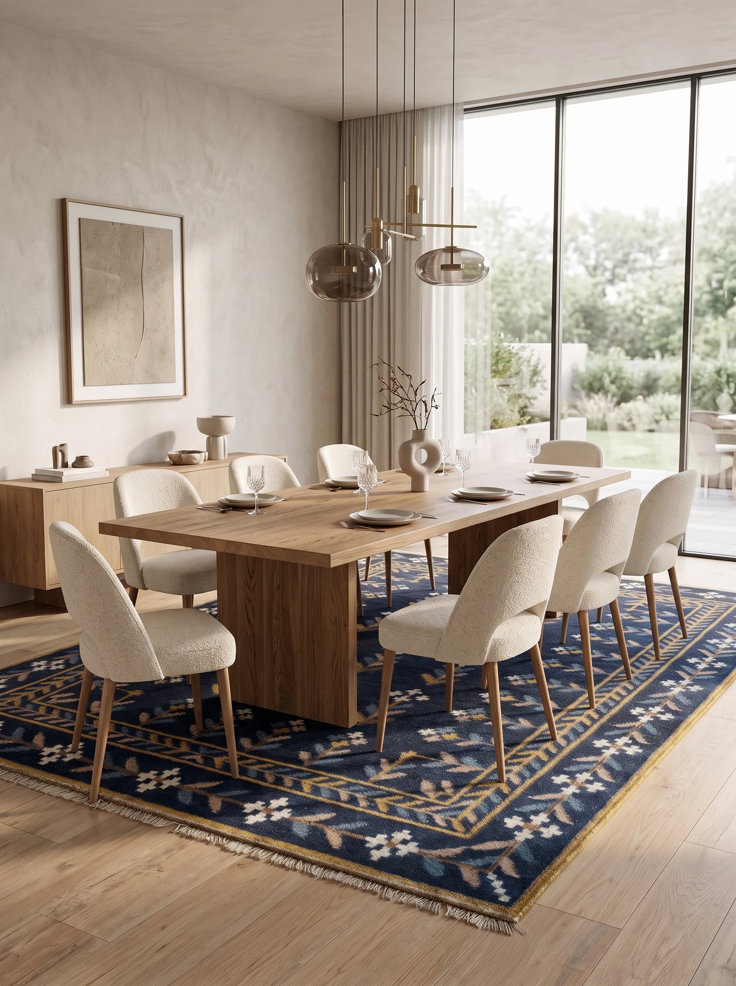 Royal Indigo Botanical Buti Flower Rug