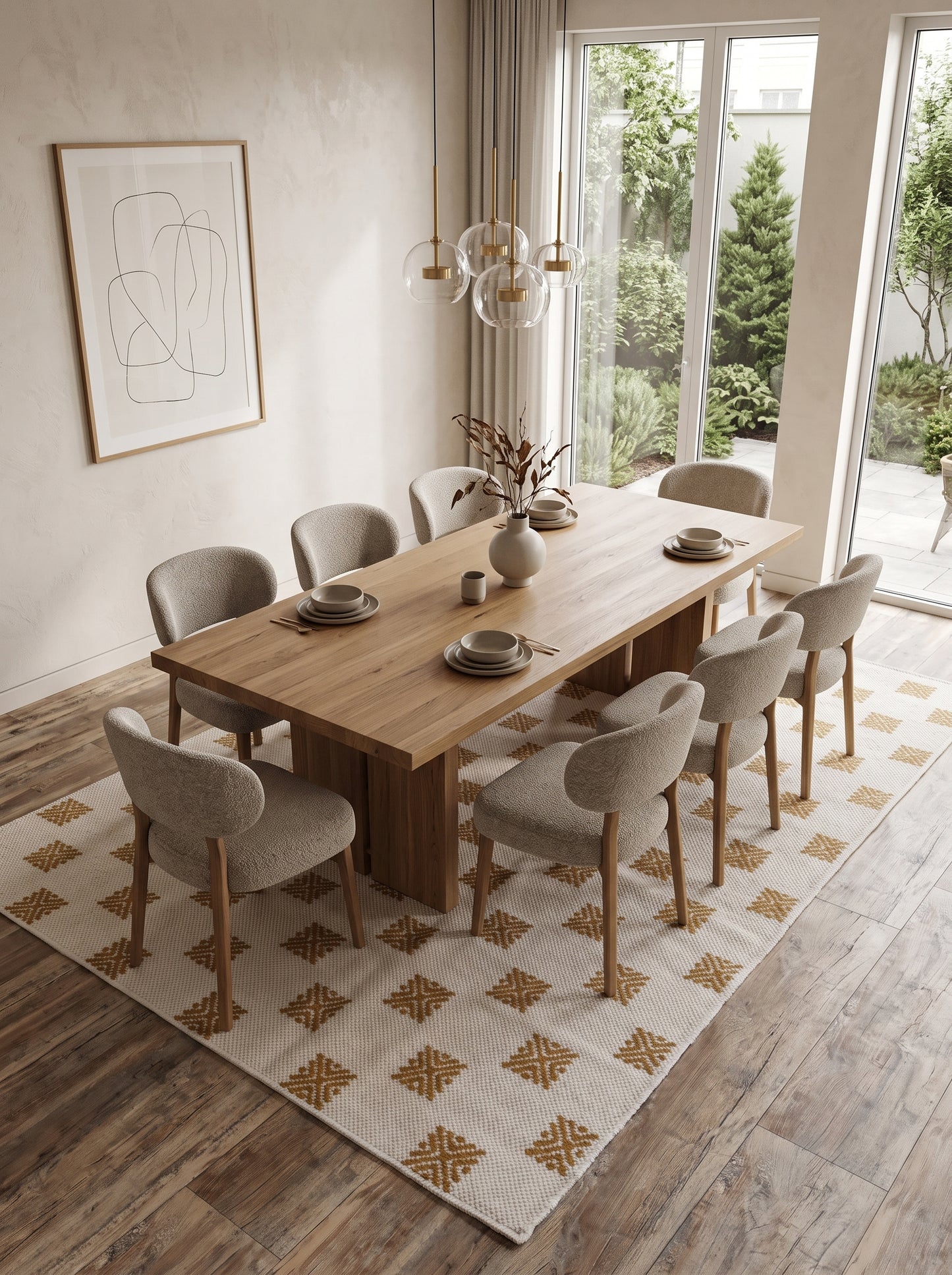 Mustard Pixel Starburst Geometric Rug