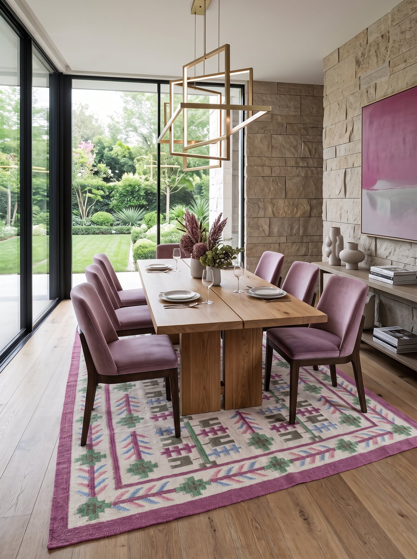 Mauve Meadow Traditional Indian Area Rug for Living Room