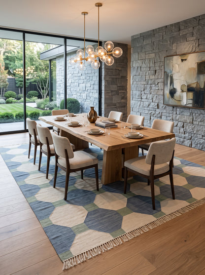 Modern Hexagon Geometric Wool Cotton Rug
