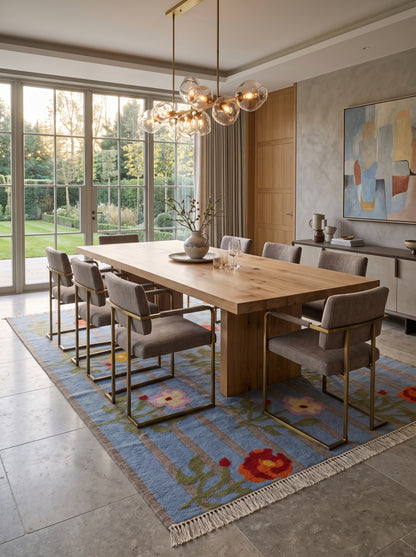 Wildflower Horizon Aesthetic Striped Cottagecore Dhurrie rug