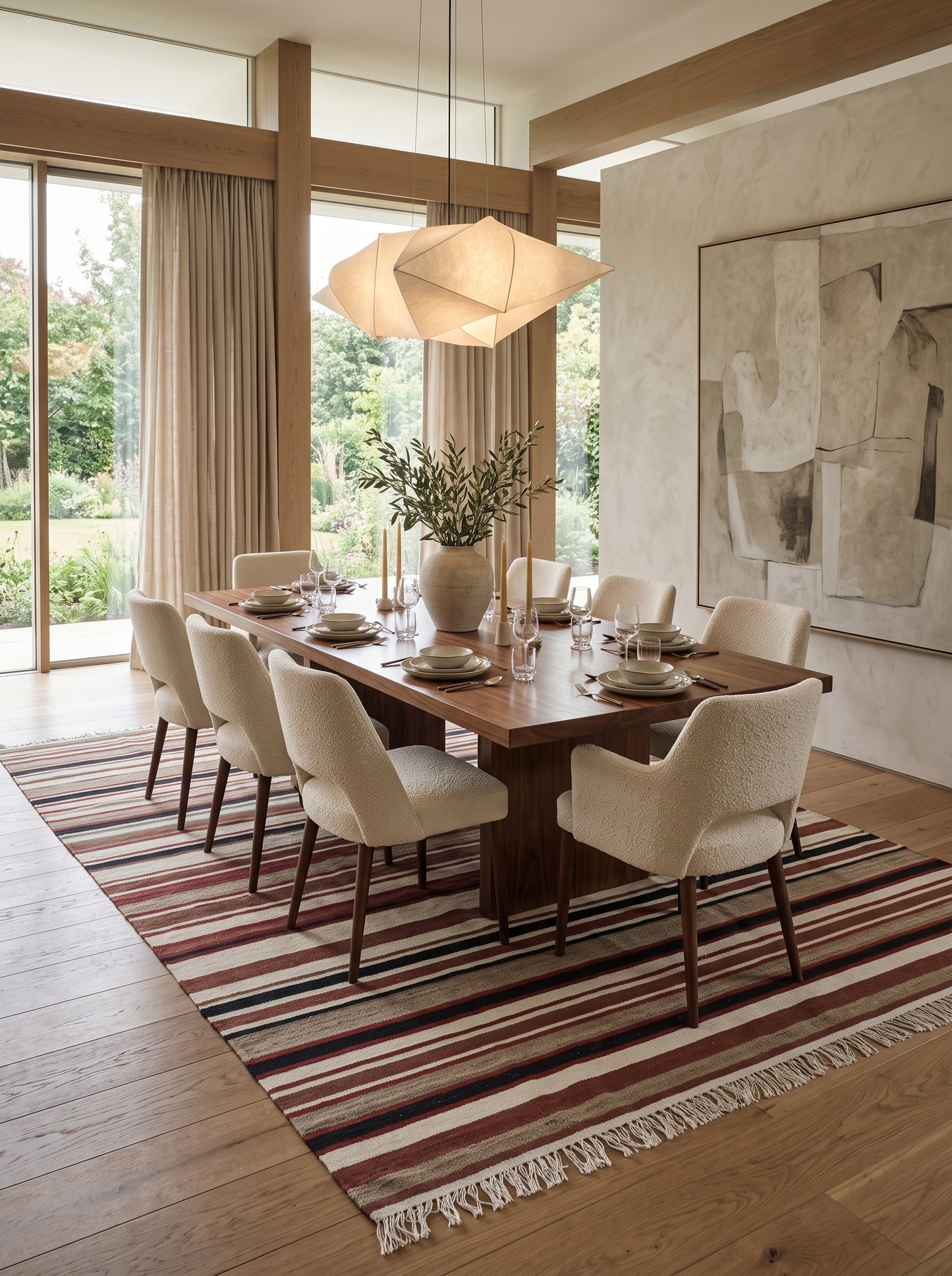 Handwoven Earth Tone Striped Cotton Wool Rug