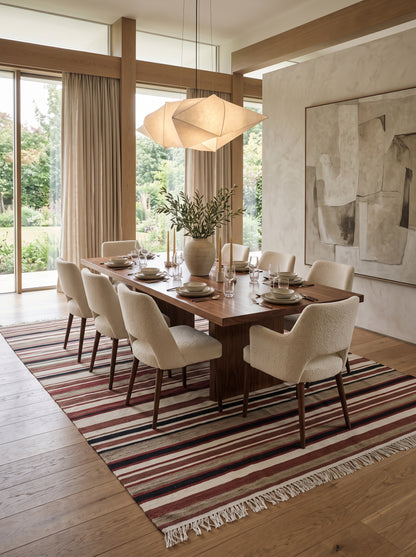 Handwoven Earth Tone Striped Cotton Wool Rug