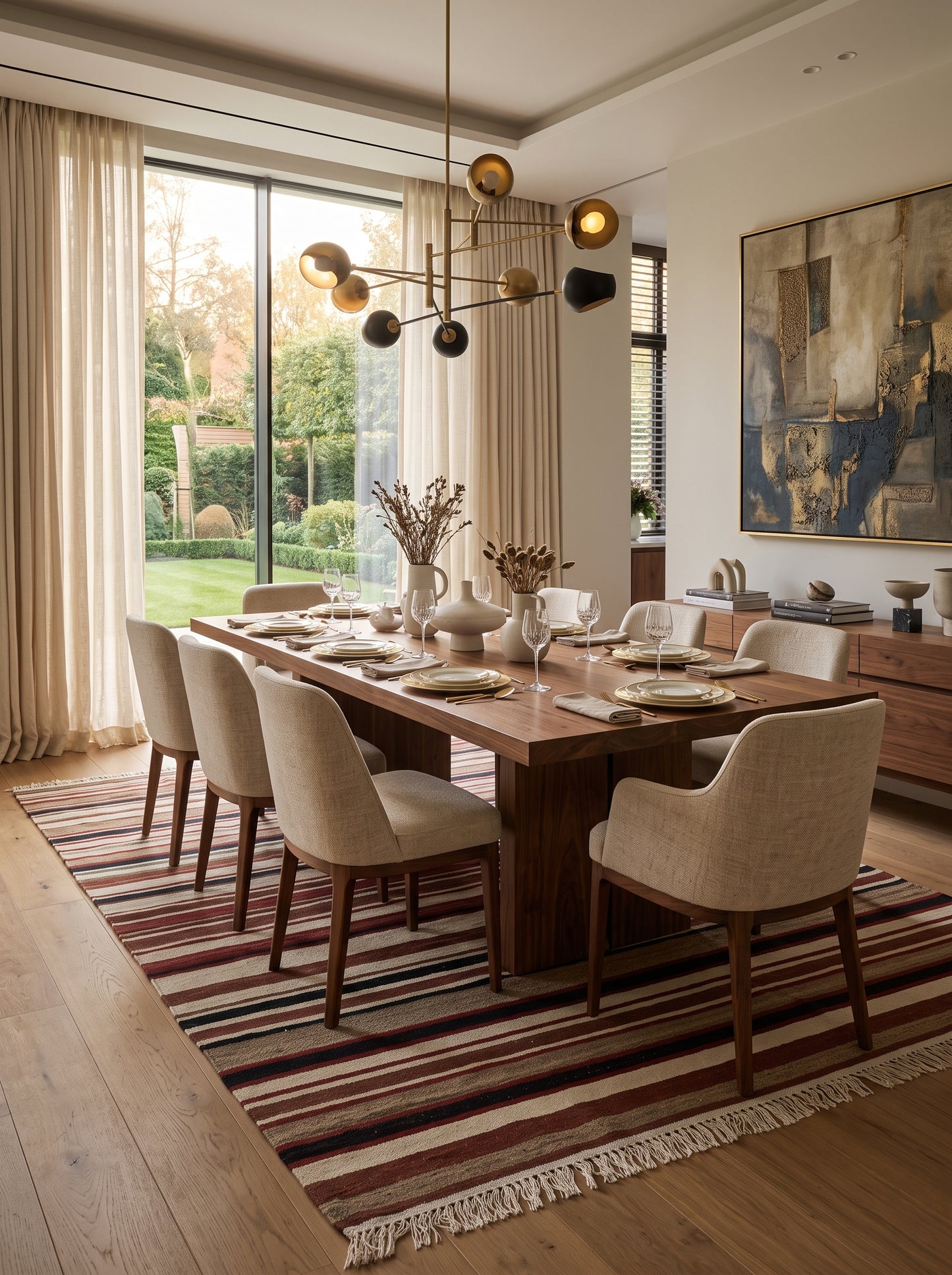 Handwoven Earth Tone Striped Cotton Wool Rug