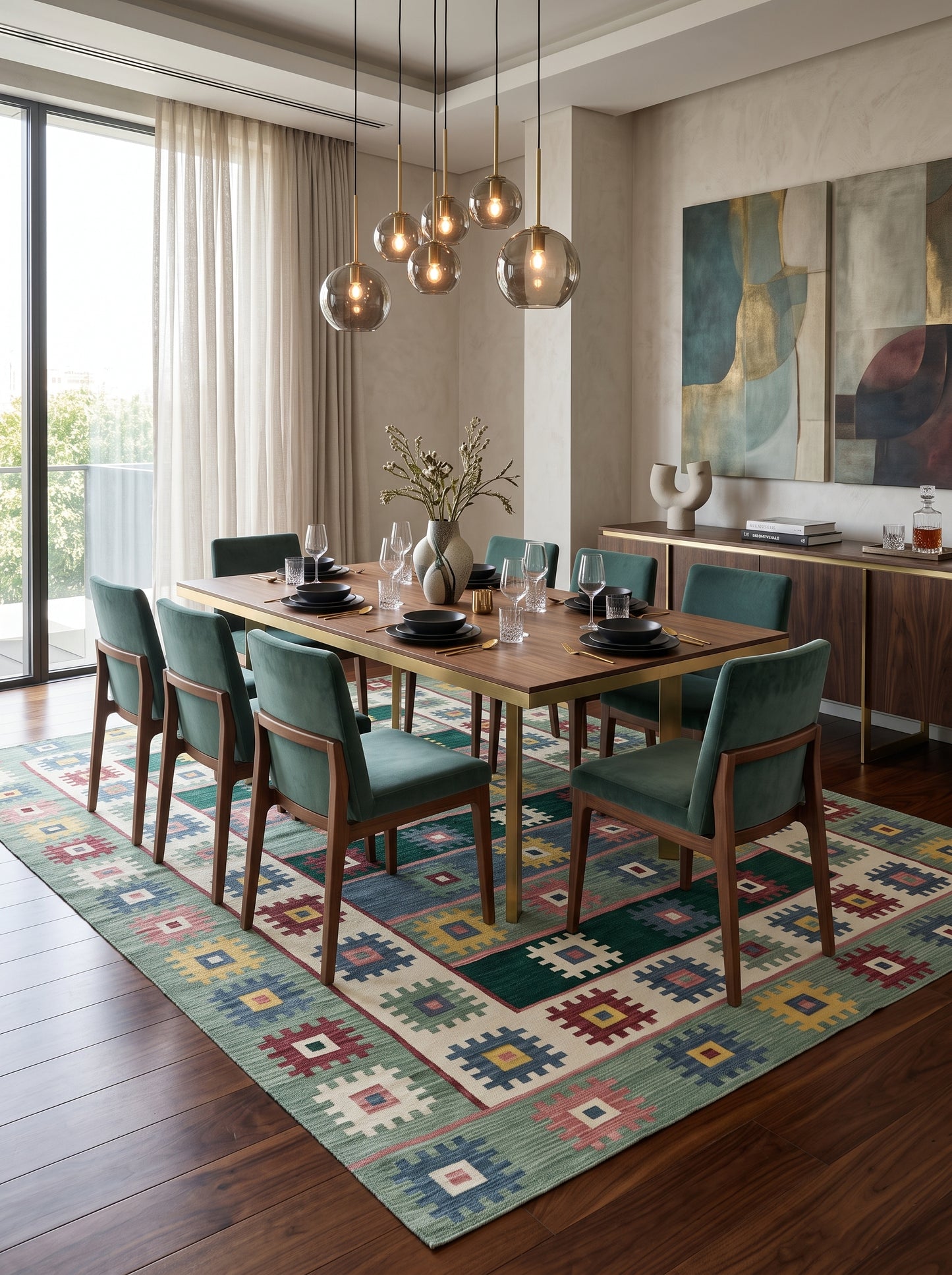 Multicolour Geometric Pixel Medallion Design Rug