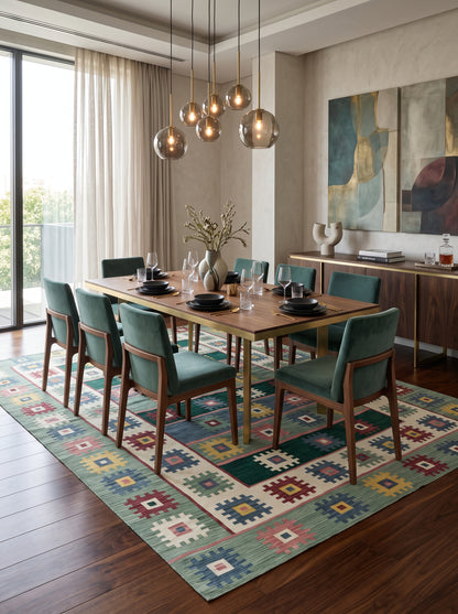 Multicolour Geometric Pixel Medallion Design Rug