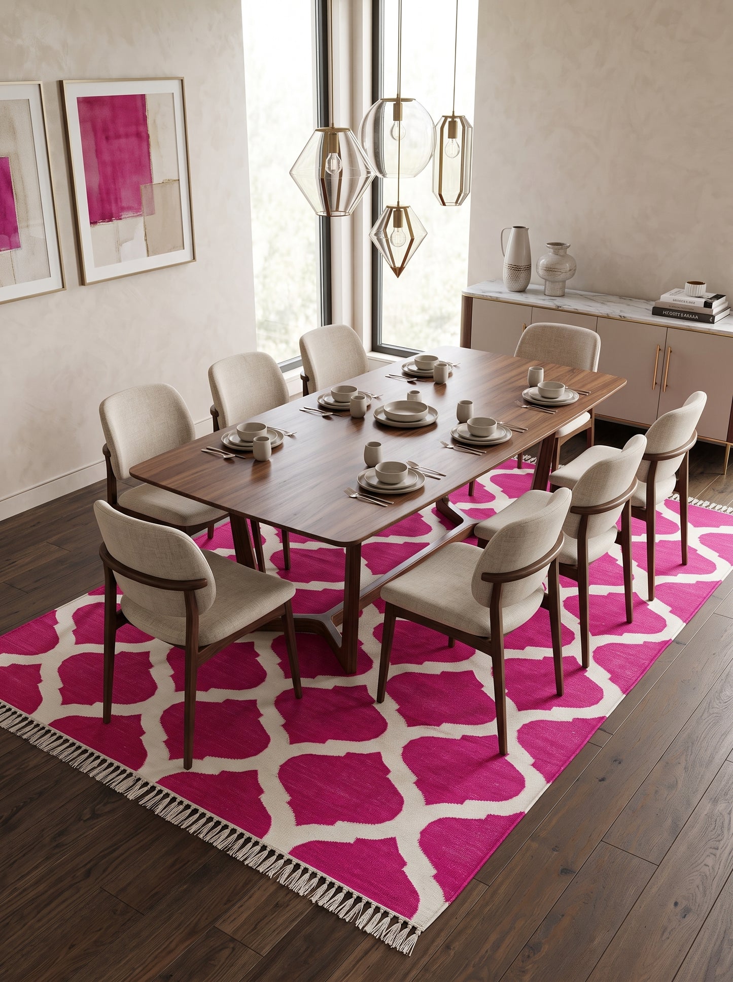 Magenta & Ivory Geometric Trellis Lattice Design