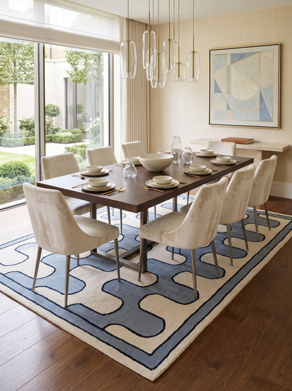 Blue Ivory Wave Wool Tufted Rug
