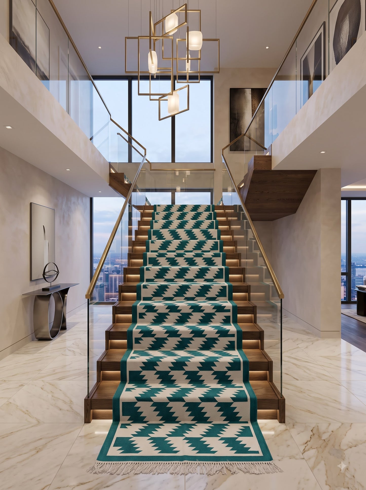 Green Diamond Cotton Runner Rug, Hallway Runner Rug