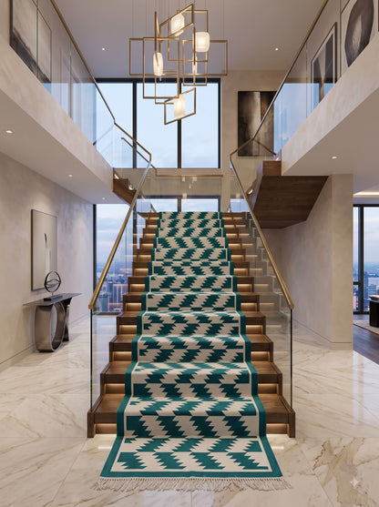 Green Diamond Cotton Runner Rug, Hallway Runner Rug