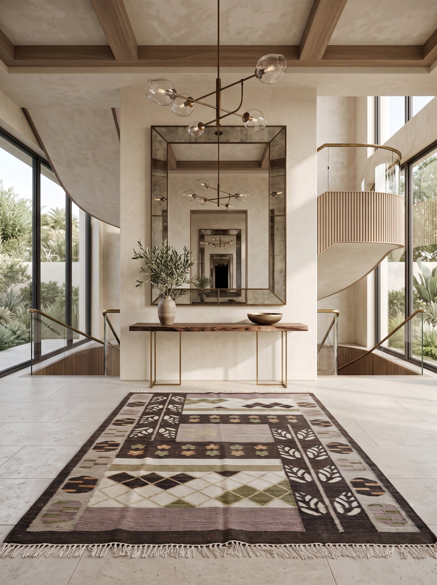 Earth Tone Geometric and Tribal Motif Area Rug