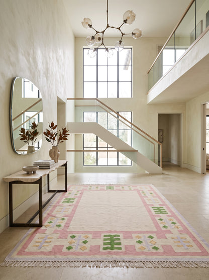 Pastel Geometric Border Wool Rug