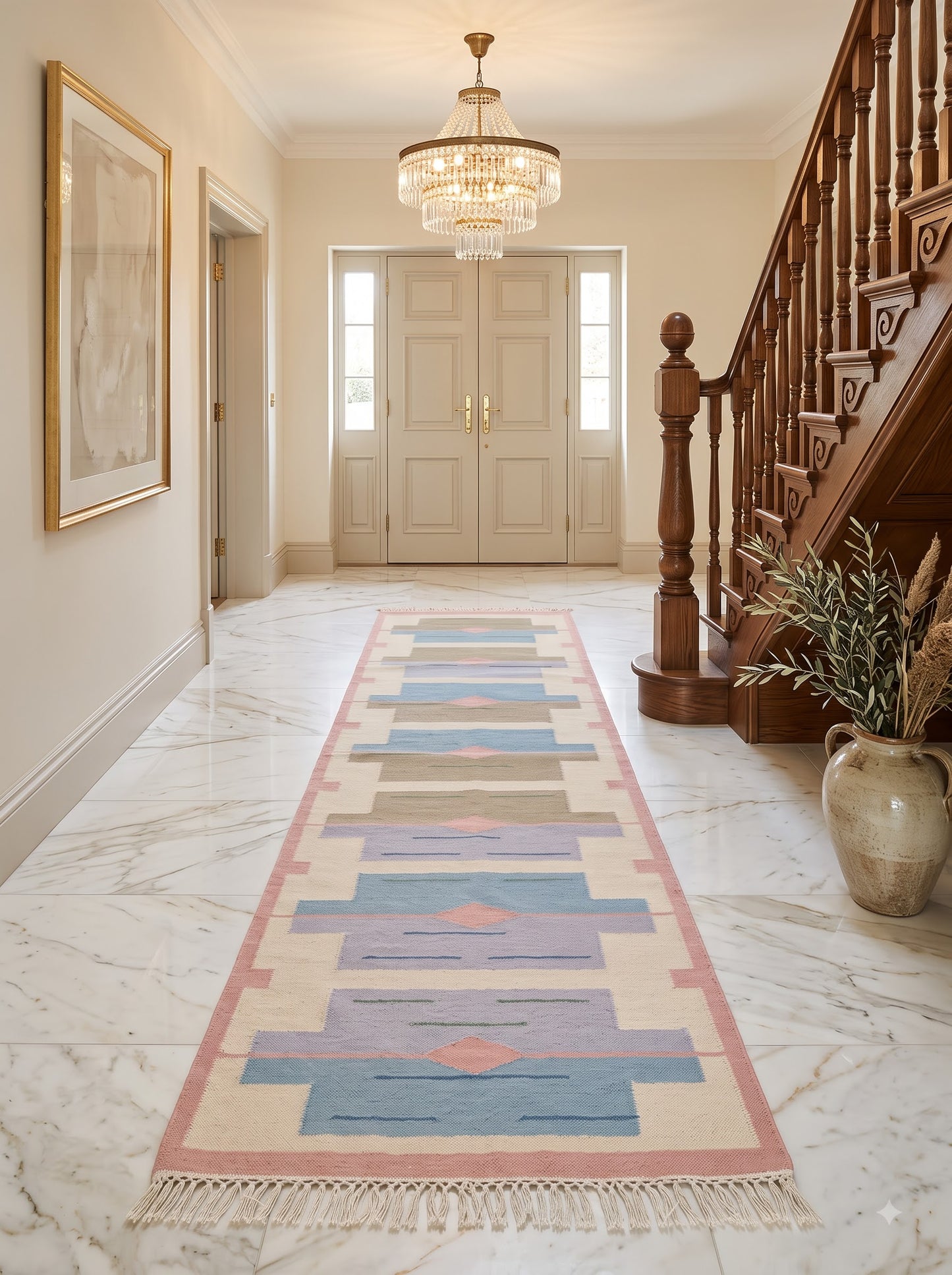 Handwoven Wool Kilim Runner Geometric Stair Rug