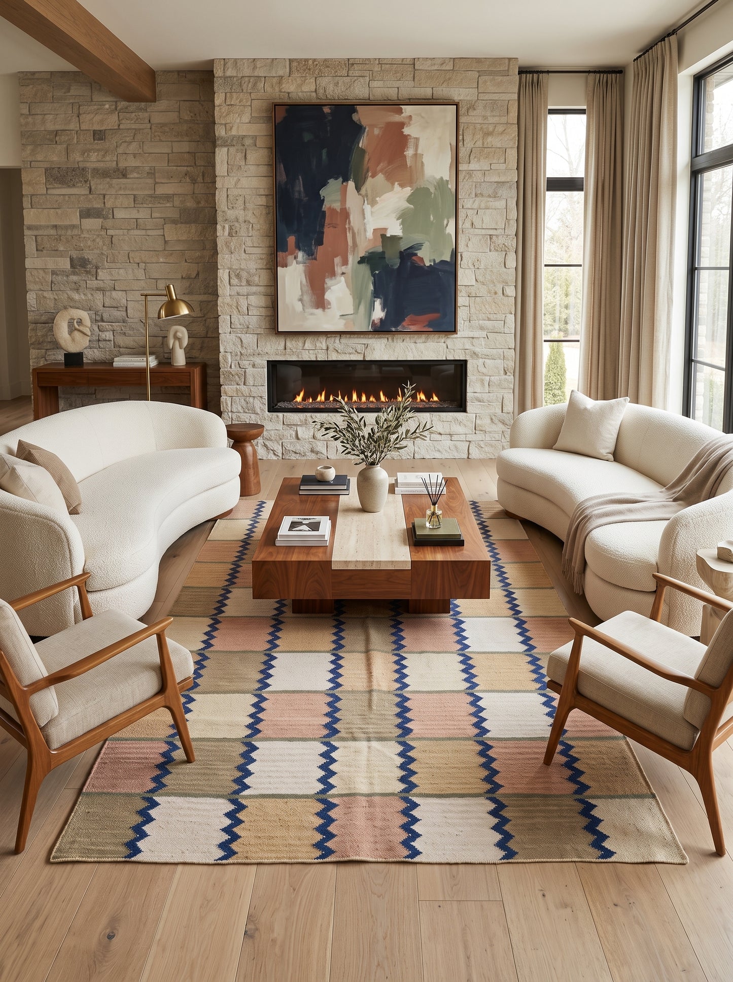 Handmade Pastel Zigzag Grid Checkered Flatweave rug