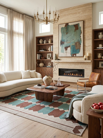 Handwoven Rust & Spruce Matrix Southwestern Flatweave rug