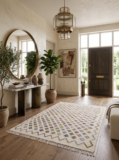 Pastel Chevron Blossom Handwoven Symmetrical Detailed Rug