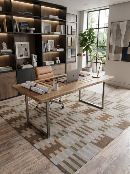 Handwoven Geometric Gridlock Cotton Wool Rug