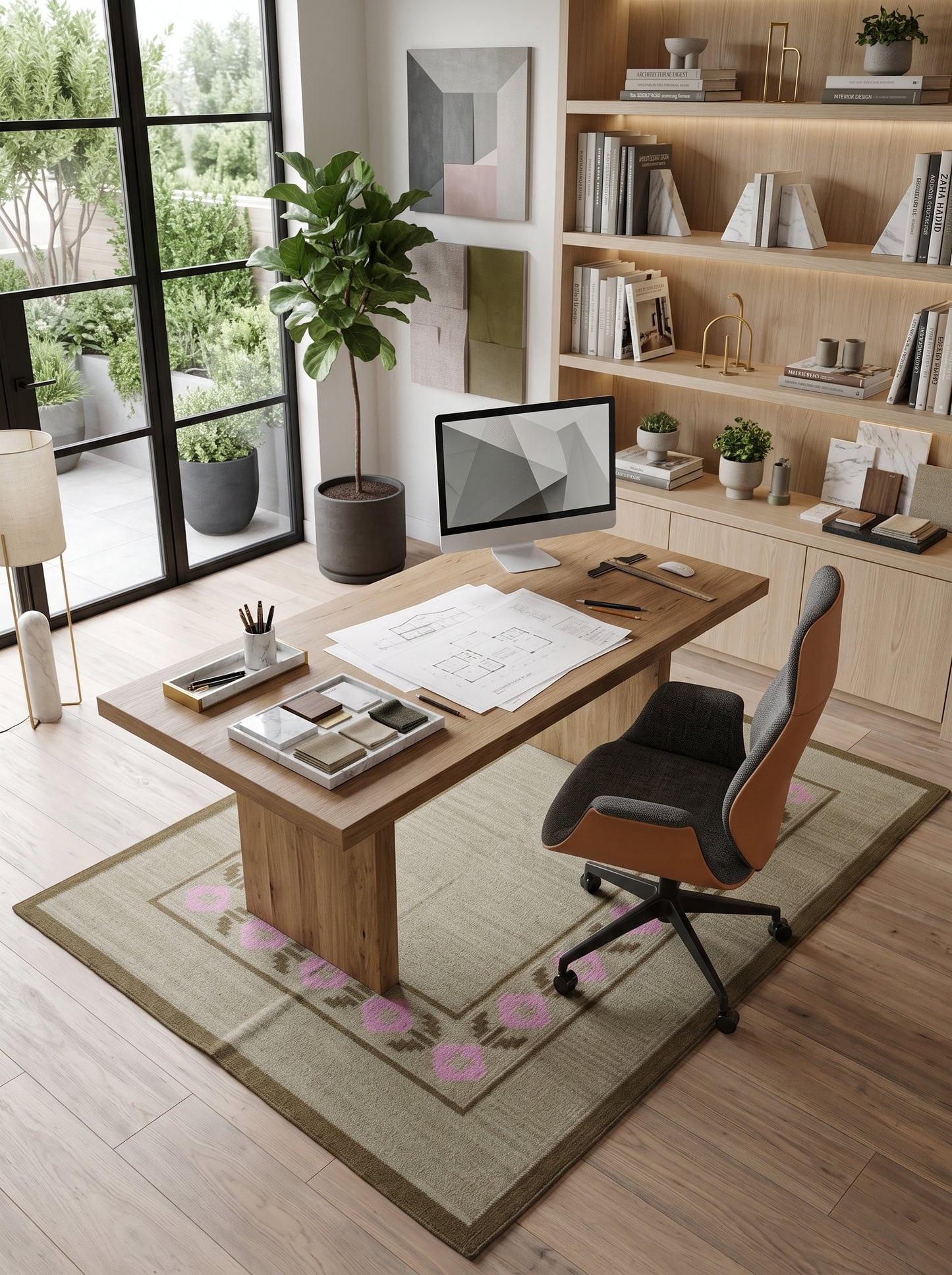 Minimalist Earthy Brown and Candy Pink Flatweave Rug