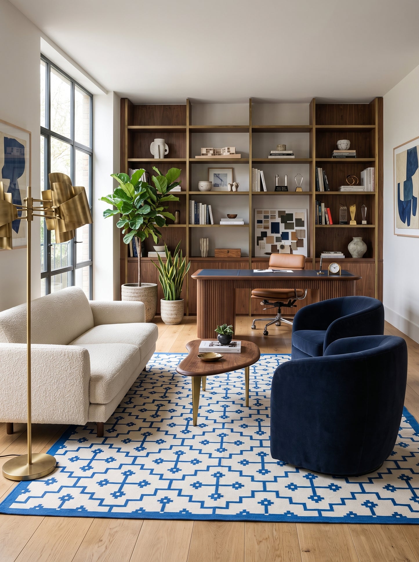 Blue Ivory Geometric Cross Cotton Flatweave Rug