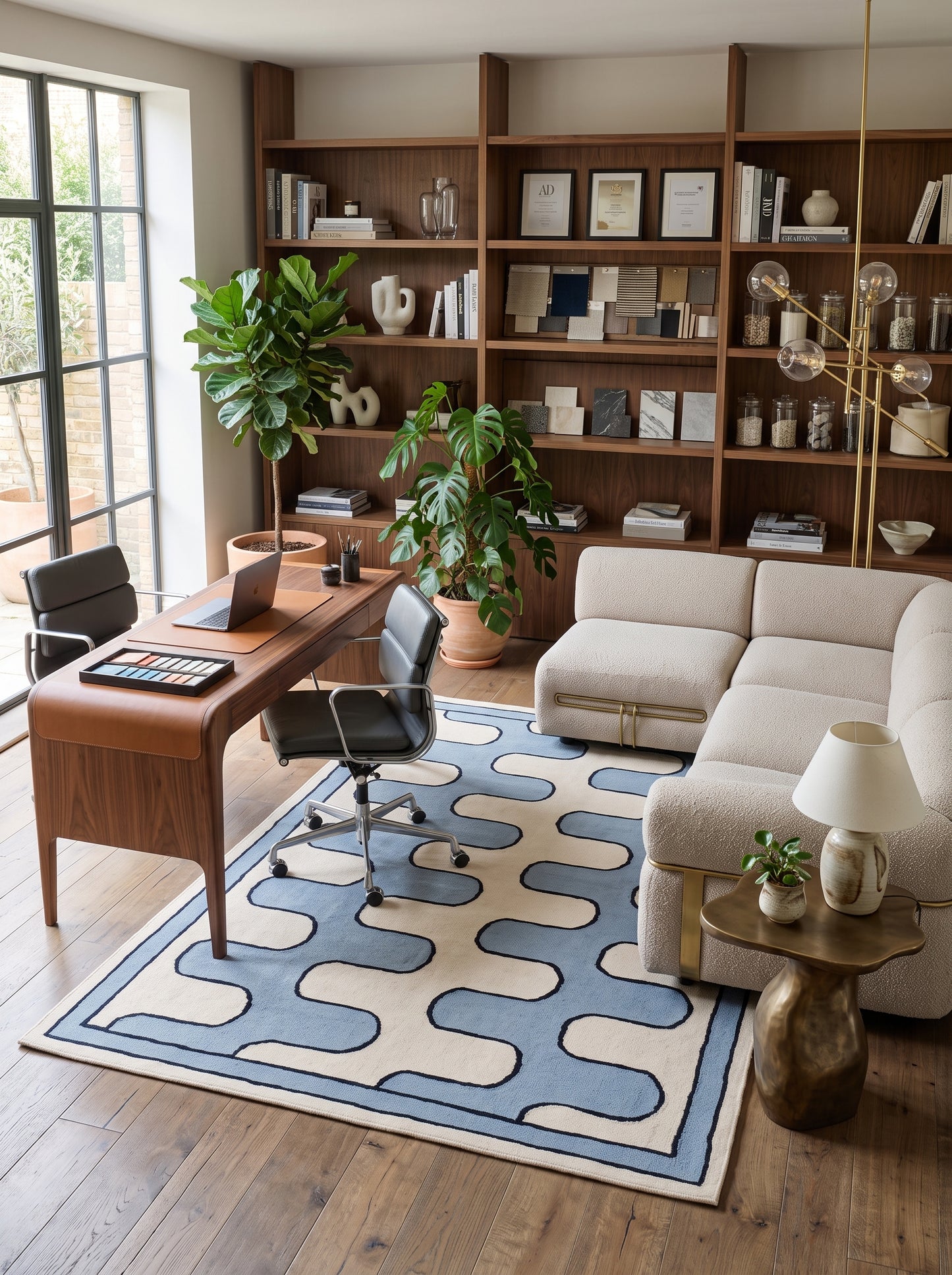 Blue Ivory Wave Wool Tufted Rug