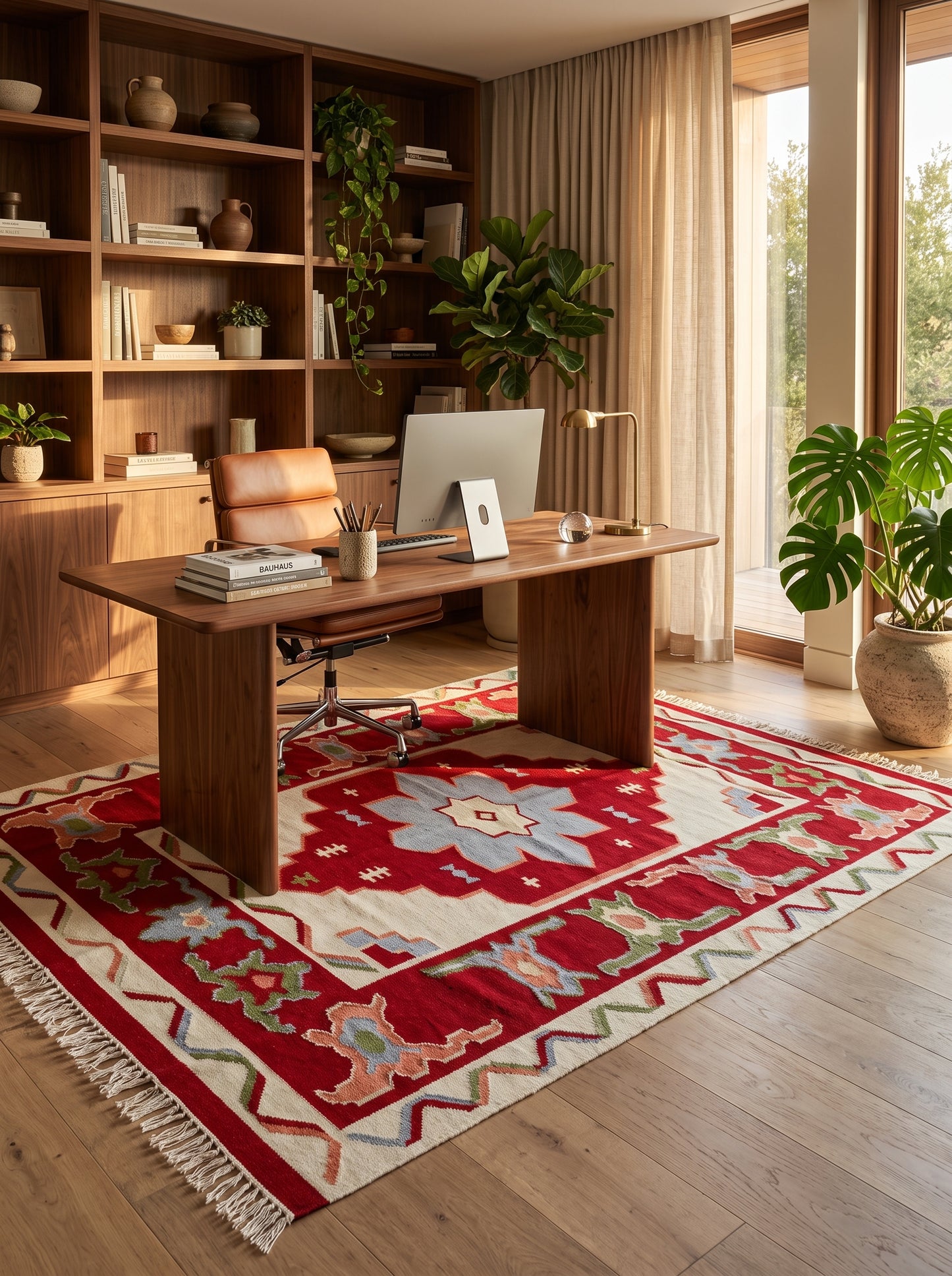 Handmade Crimson Mesa Medallion Cotton Wool Rug