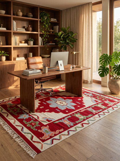 Handmade Crimson Mesa Medallion Cotton Wool Rug