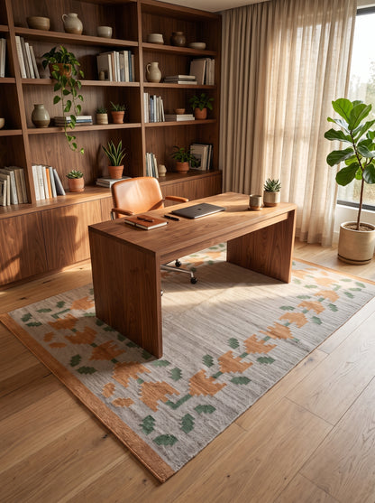 Oatmeal Terracotta Vine Geometric Kilim rug
