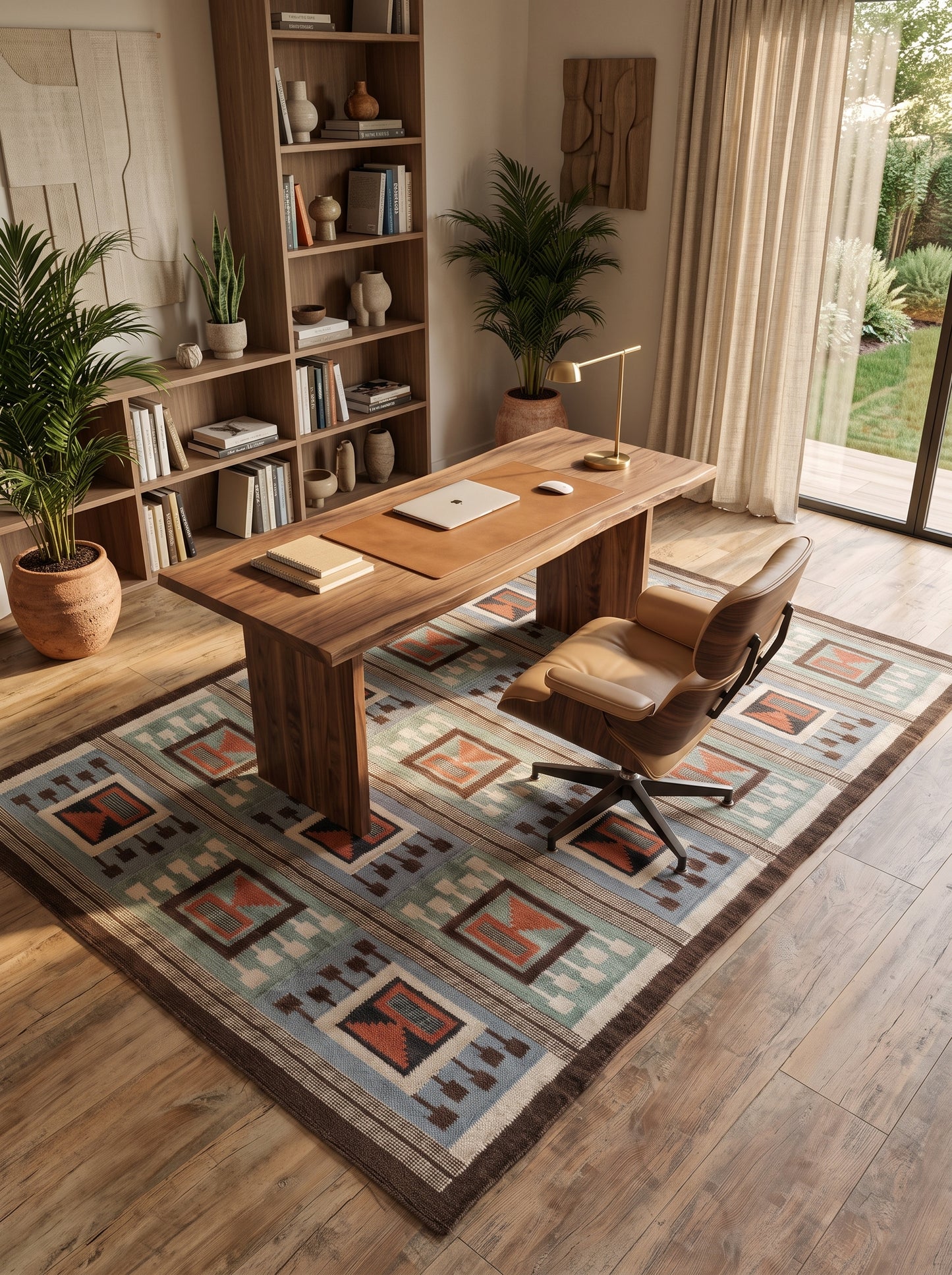 Southwestern Aztec Block Matrix wool rug