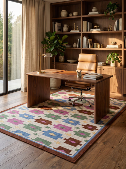 Tribal Earth Medallion Matrix Wool Cotton Dhurrie Rug