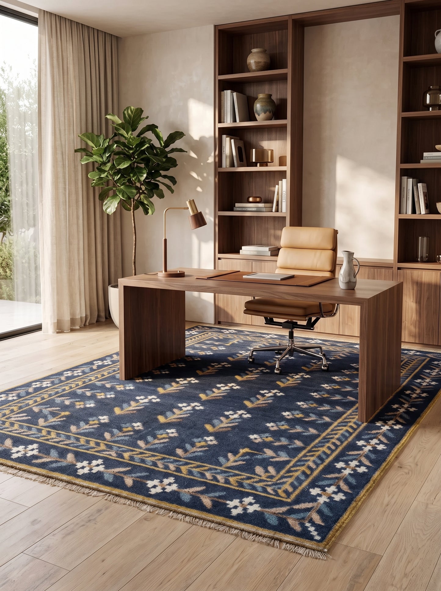 Royal Indigo Botanical Buti Flower Rug
