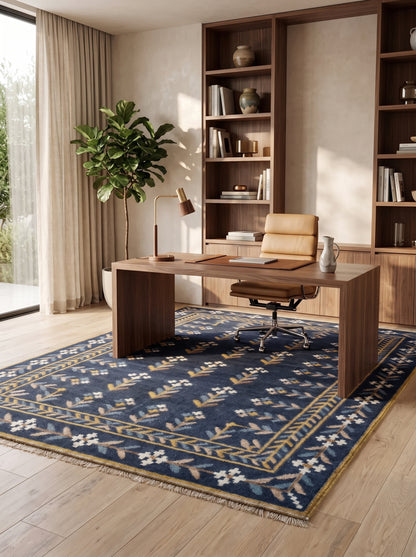 Royal Indigo Botanical Buti Flower Rug