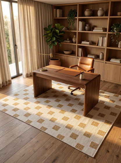 Mustard Pixel Starburst Geometric Rug