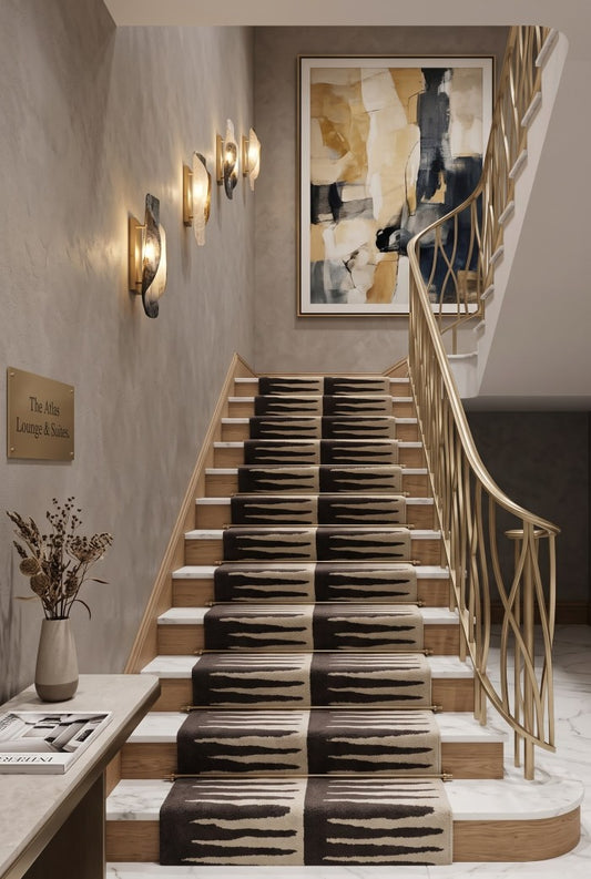 Black And White Modern Stair Runner Rug, Hand Tufed Wool Runner