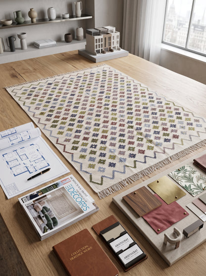 Pastel Chevron Blossom Handwoven Symmetrical Detailed Rug