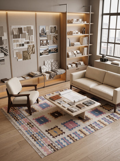 Nomadic Pastel Blocks Wool and Cotton Kilim Rug